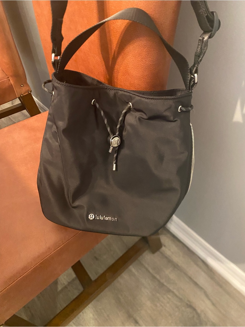 lululemon athletica Black Nylon Drawstring Shoulder Bag